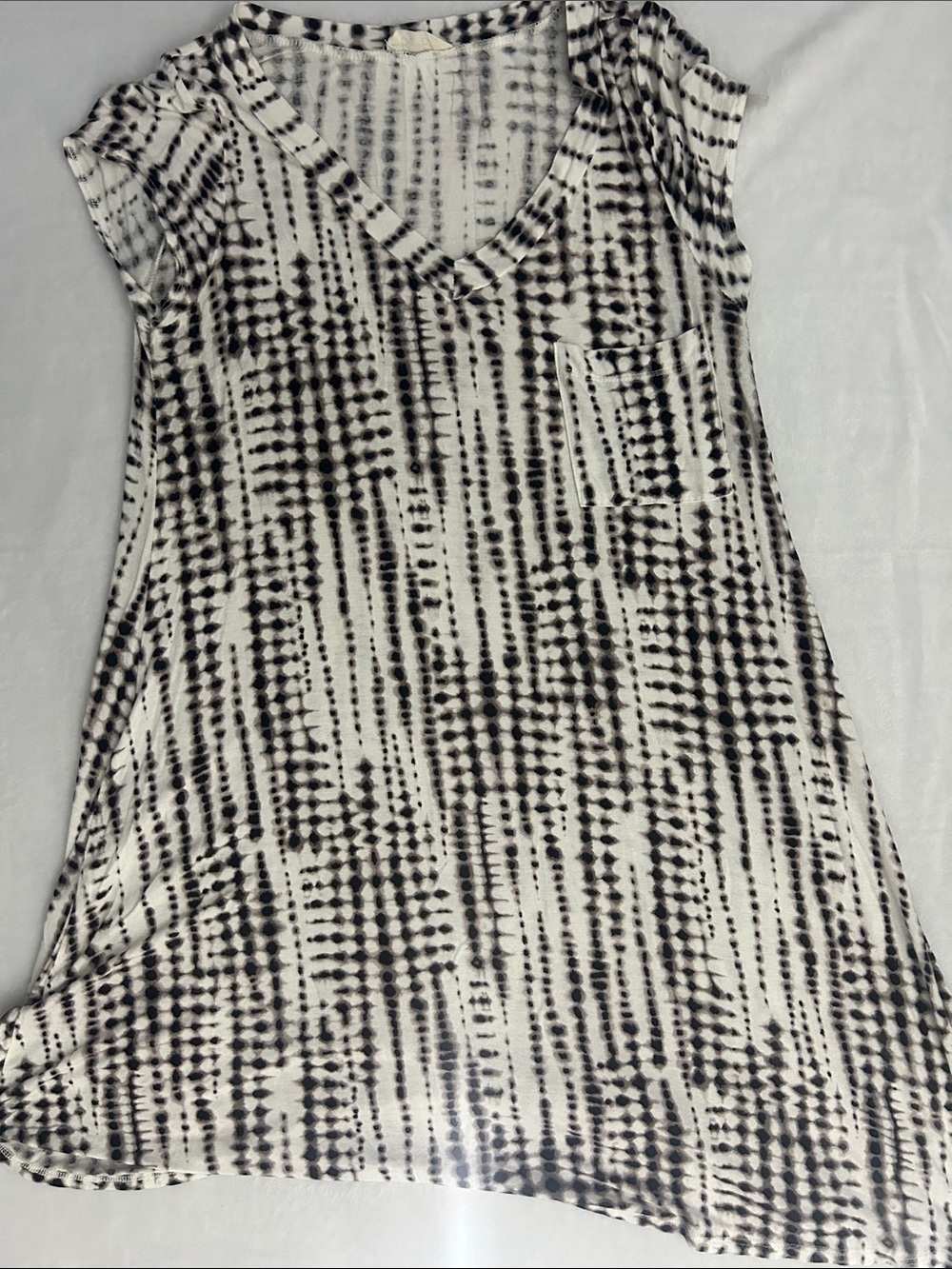 Asymmetrical V-Neck Black & White Patterned Dress
